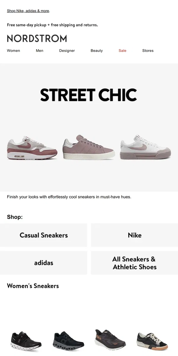 Email from Nordstrom. Streetwear sneakers