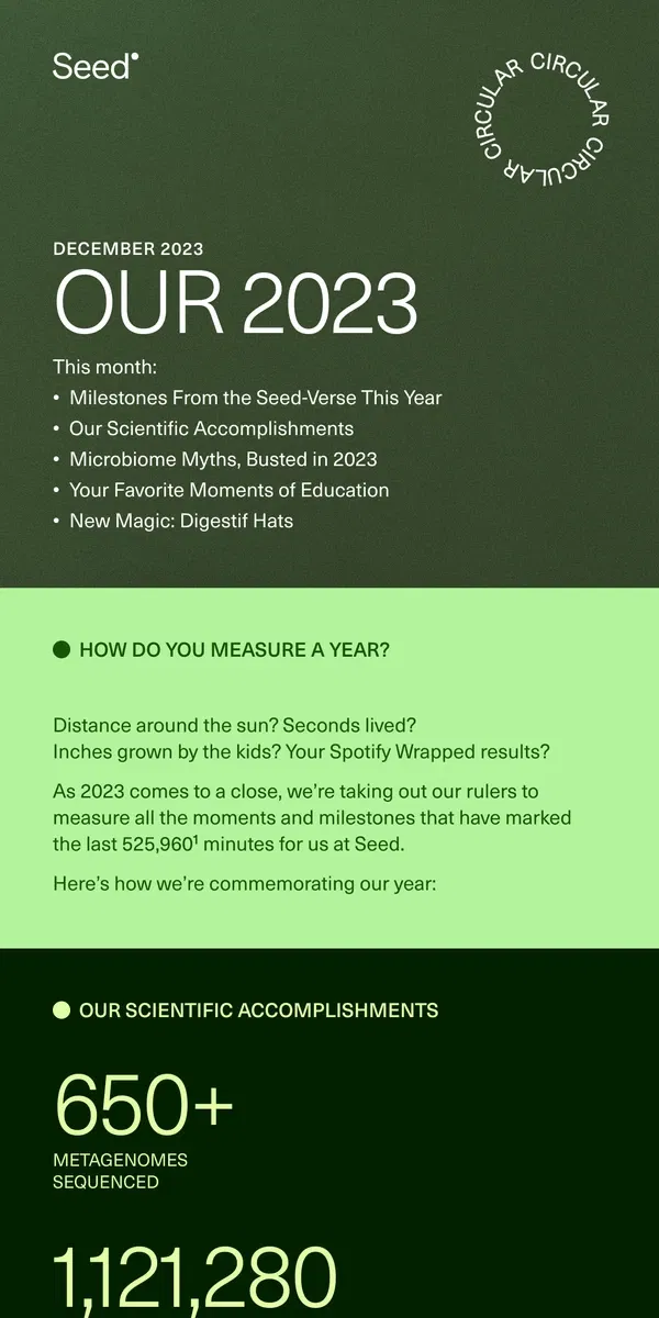 Email from Seed. How do you measure a year?