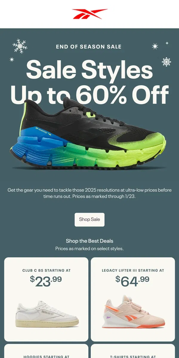 Email from Reebok. 💥 Sale styles UP TO 60% OFF 💥