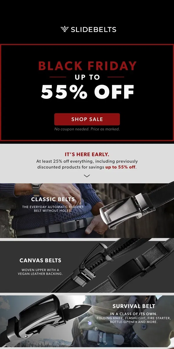 Email from SlideBelts. 📣 Black Friday STARTS NOW! 🎁