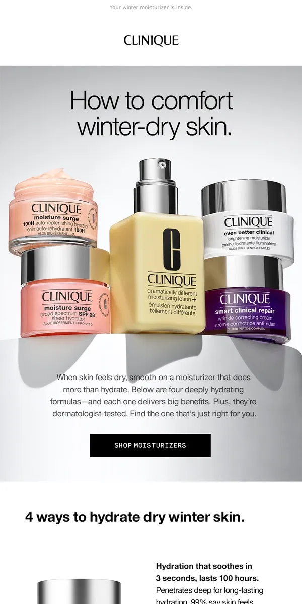 Email from Clinique. Instant relief for winter-dry skin.