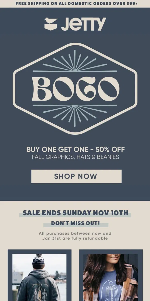 Email from Jetty. BOGO Sale! Graphics, Hats & Beanies