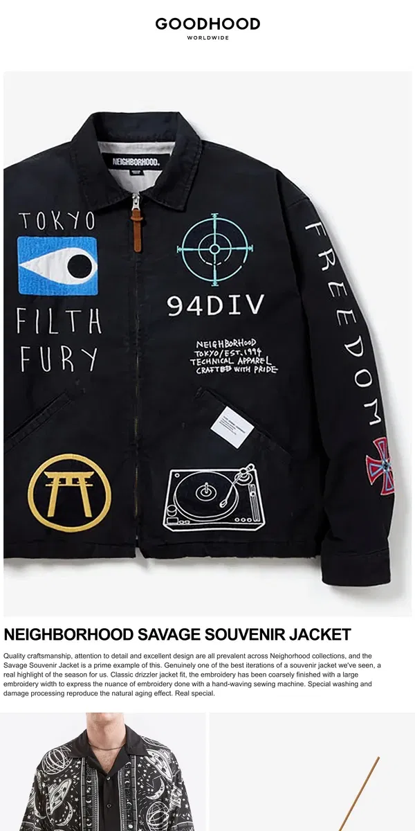 Email from Goodhood. The best embroidered Souvenir Jacket we've seen this year