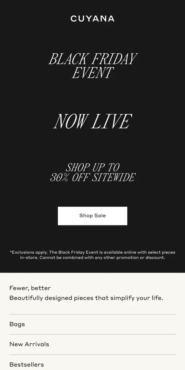 Email from Cuyana. Black Friday Event Is Now Live