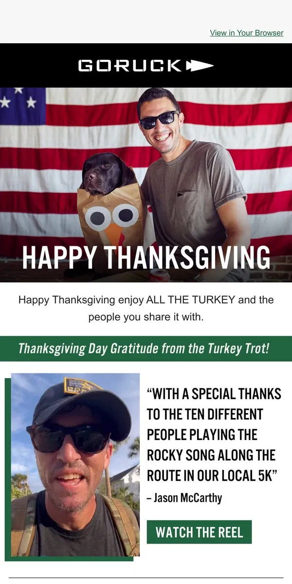 Email from GORUCK. Happy Thanksgiving from GORUCK