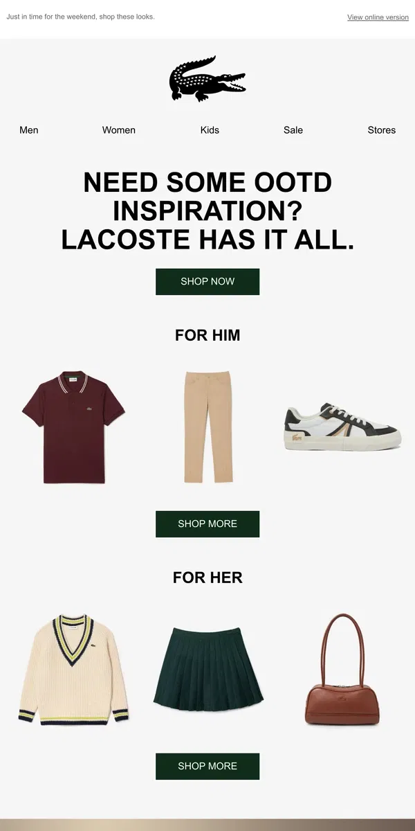 Email from Lacoste. Your OOTD Inspiration.