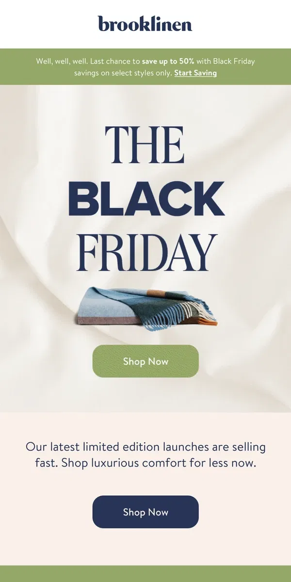 Email from Brooklinen. For You: Black Friday Starts Early (Now!)