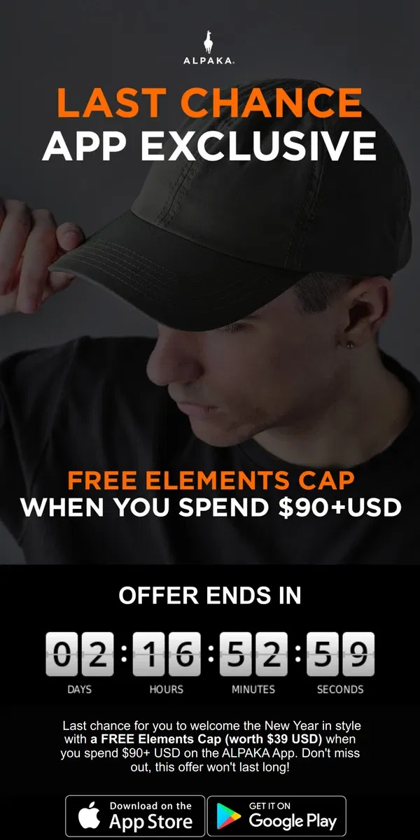 Email from ALPAKA. ⏰ Last Chance: Free Elements Cap! 🧢