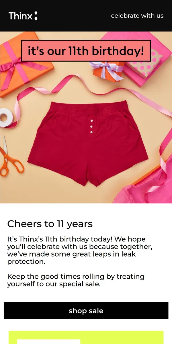 Email from Thinx. Ready for confetti? 🎊