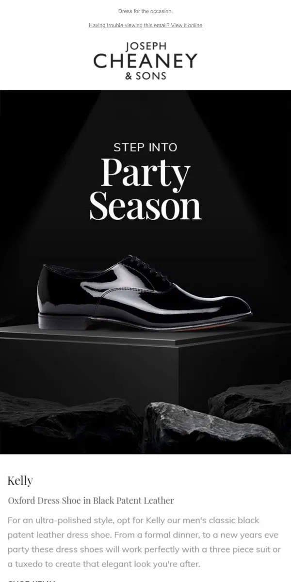 Email from Joseph Cheaney. Step into party season [Name]