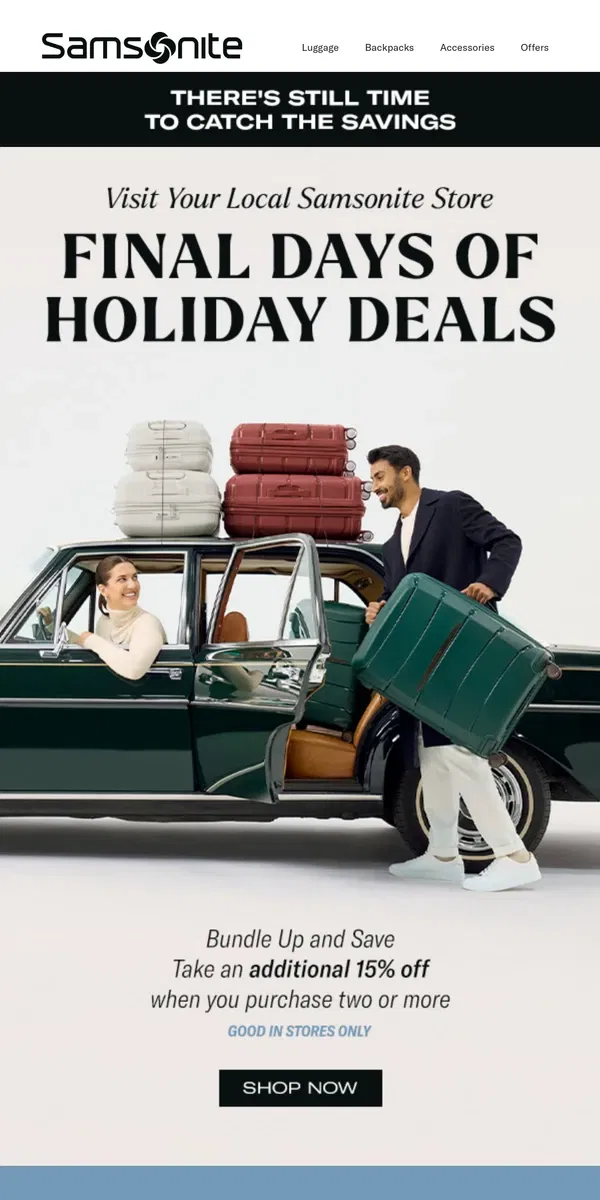 Email from Samsonite. Last Minute Gift Ideas At Your Local Samsonite Store