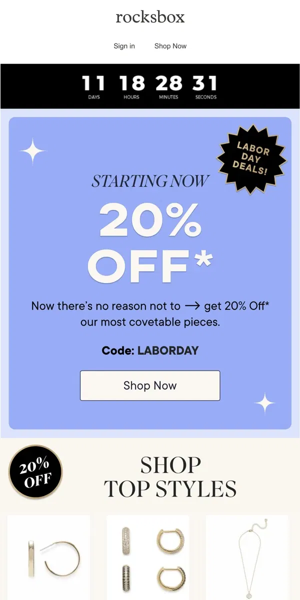 Email from Rocksbox. SALE ALERT 🔔