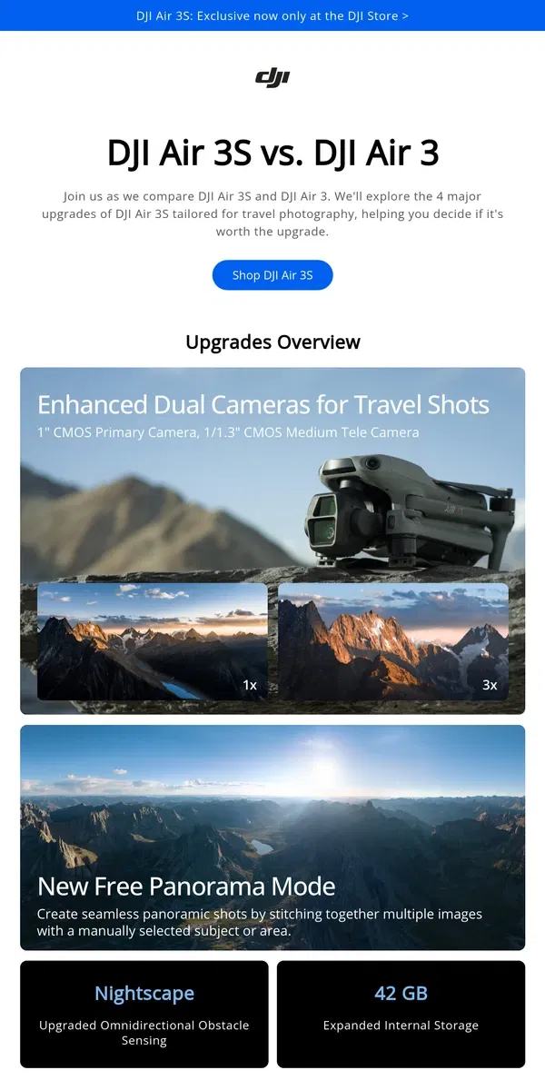 Email from DJI. DJI Air 3S vs. DJI Air 3