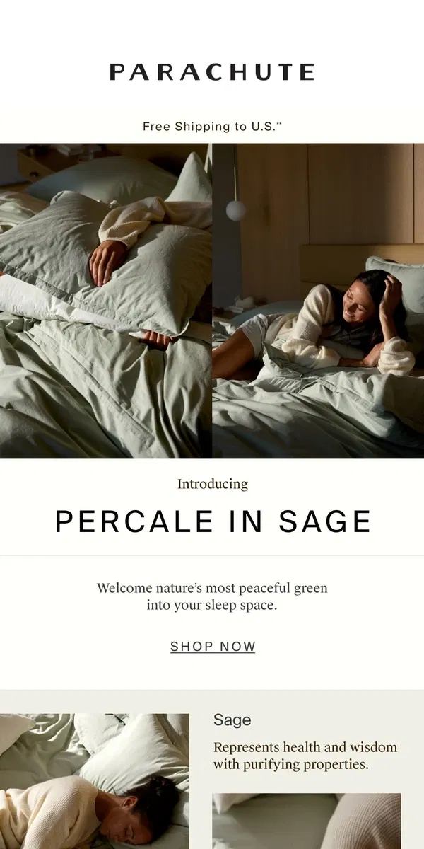 Email from Parachute Home. NEW IN: Sage 🌿