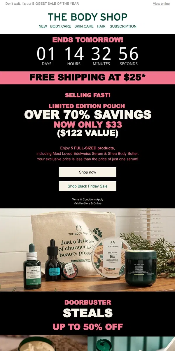 Email from The Body Shop. BLACK FRIDAY DEALS END TOMORROW!