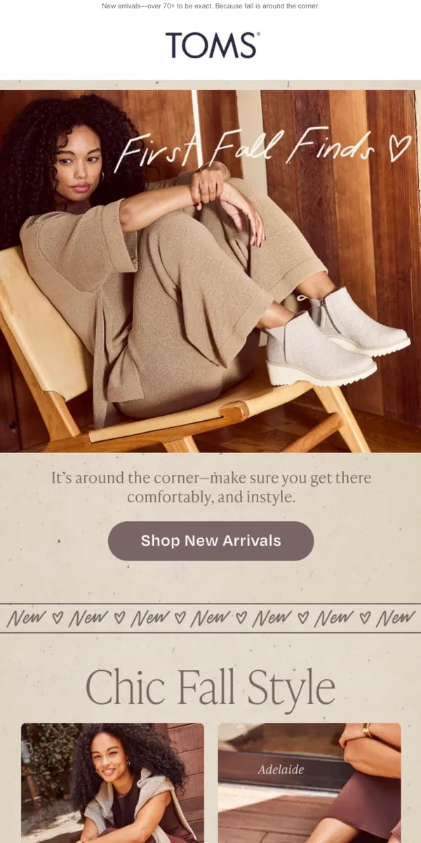 Email from TOMS. New. Now. Just-In Styles.