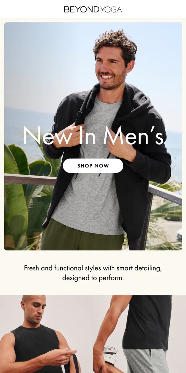 Email from Beyond Yoga. Men's New Arrivals