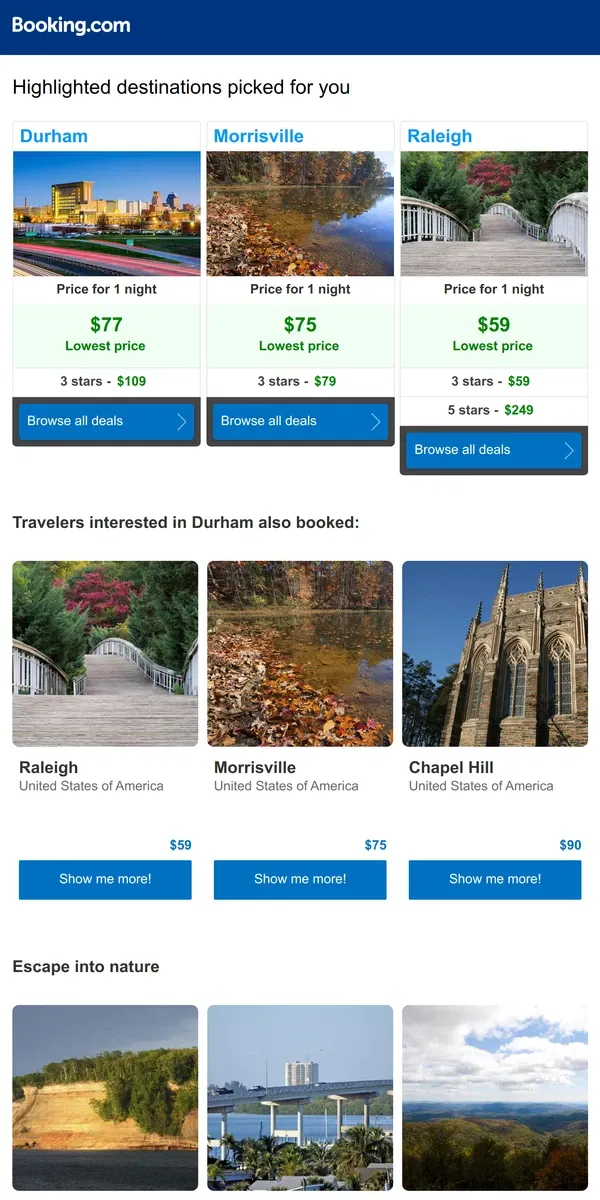 Email from Booking.com. Find the best prices for Durham, Morrisville, and more