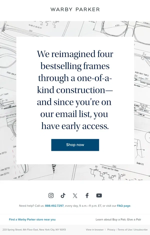 Email from Warby Parker. You get to see these first