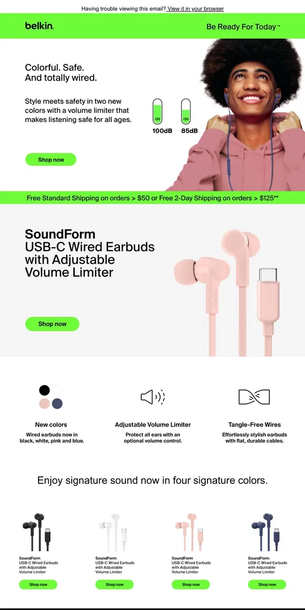 Email from Belkin. New colors, great sound, tangle-free cables, 4.6 ⭐️s