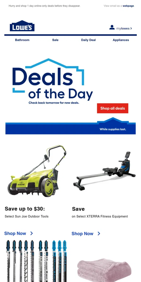 Email from Lowe's. LIMITED TIME deals, just for today.