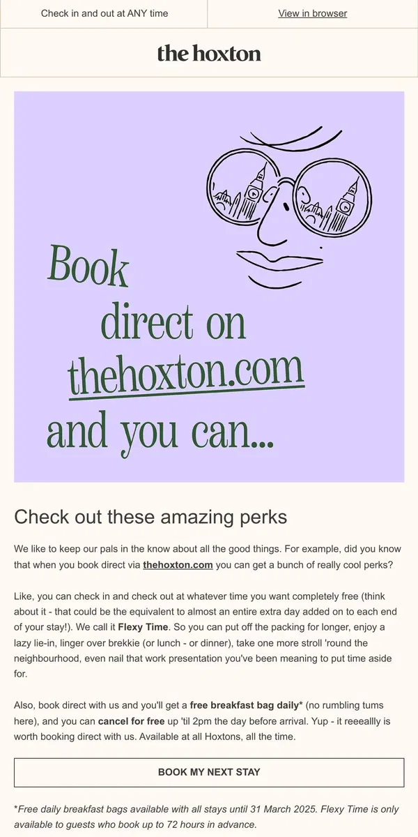 Email from The Hoxton. Want more free time?