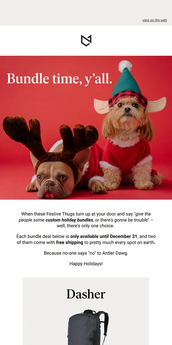 Email from Minaal. Warning: cute festive doggos incoming.