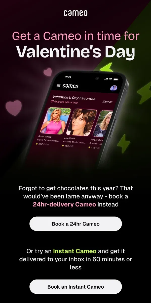 Email from Cameo. You Can Still Win Them Back: Get a last-minute Cameo for your Valentine