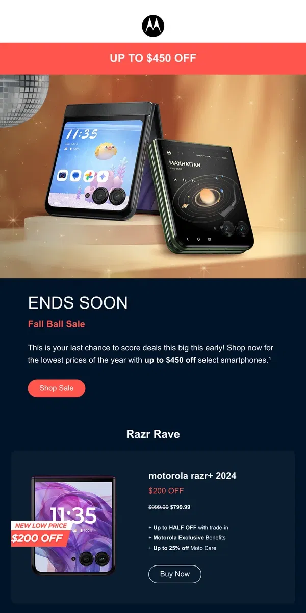 Email from Motorola. Final Hours: Epic Savings at Our Fall Ball Sale! ✨