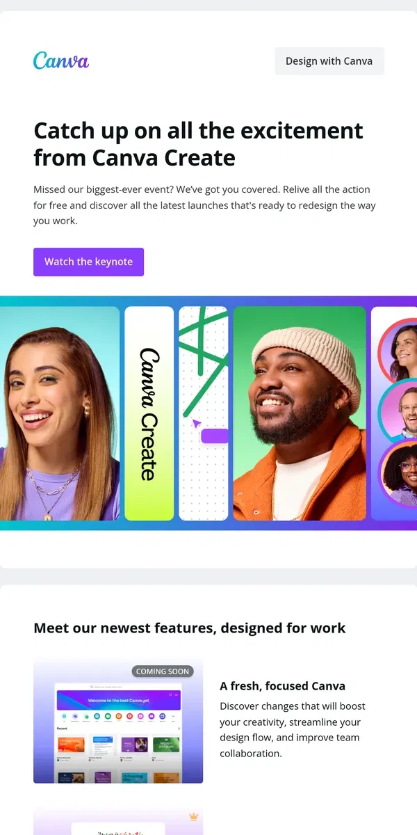 Email from Canva. The biggest announcements from Canva Create 🤩