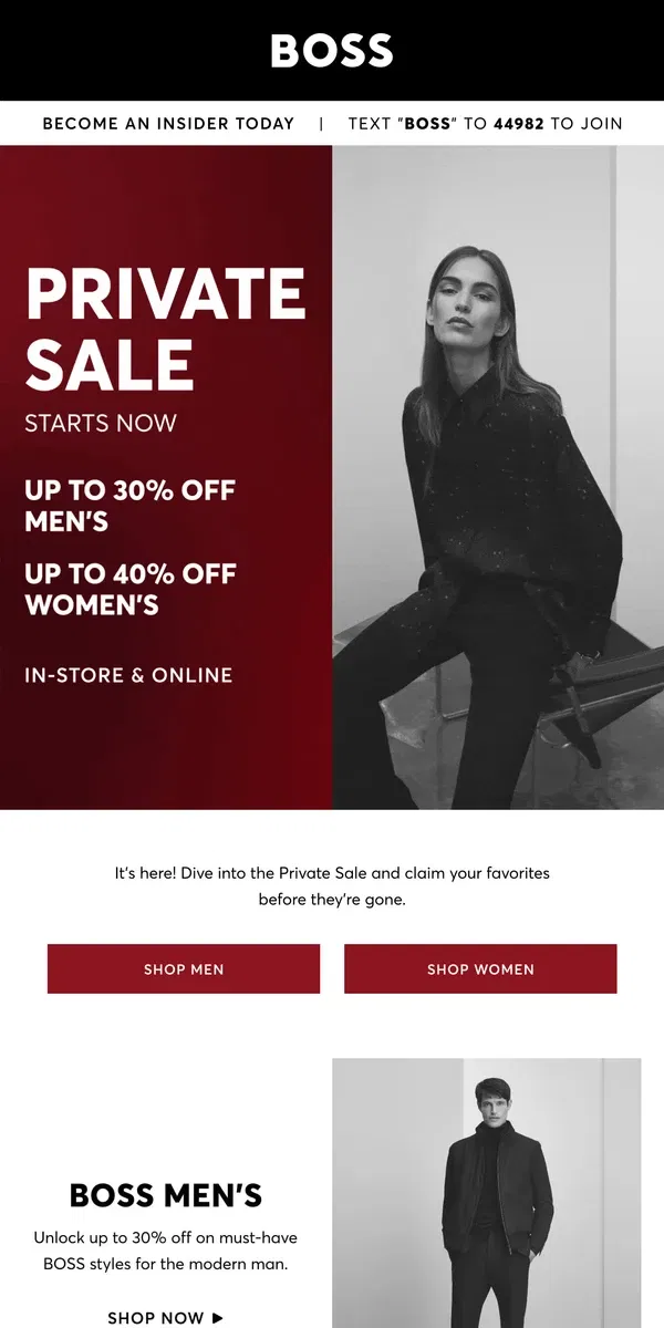 Email from HUGO BOSS. Private Sale Starts NOW!