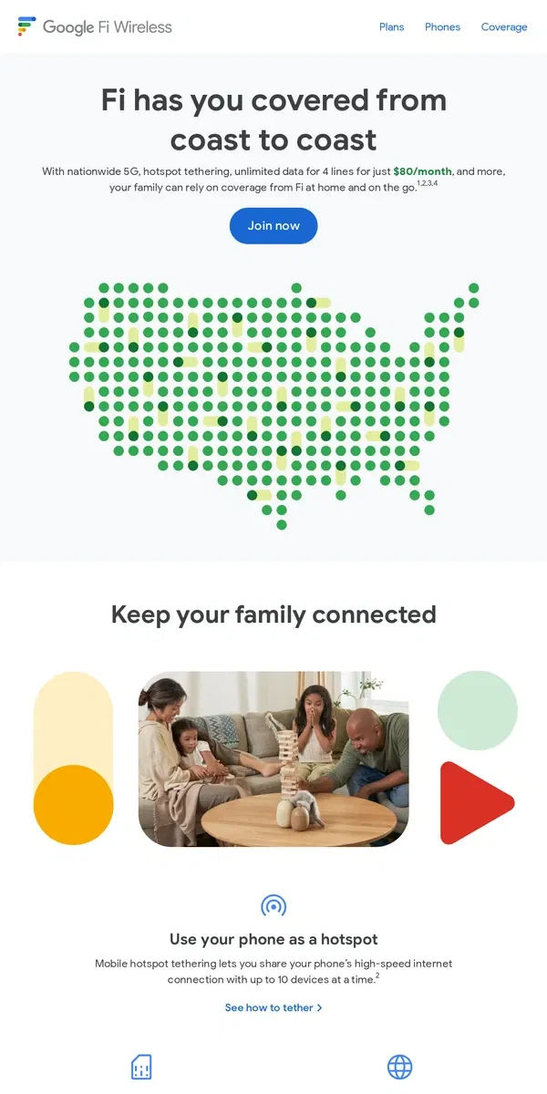 Email from Google Fi. Sign up now for great coverage and nationwide 5G