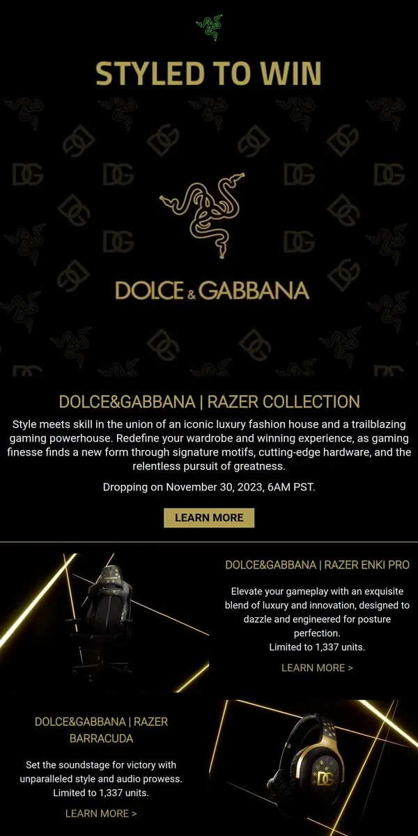 Email from Razer. Get Styled to Win with Dolce&Gabbana | Razer