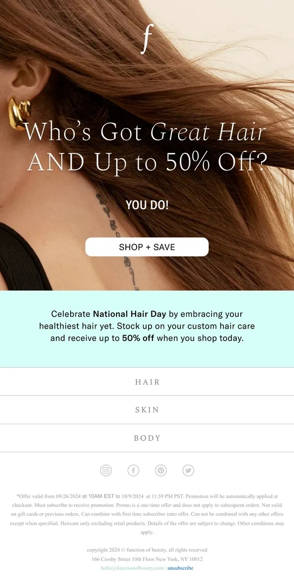 Email from Function of Beauty. It's National Hair Day 🚨 Up to 50% OFF