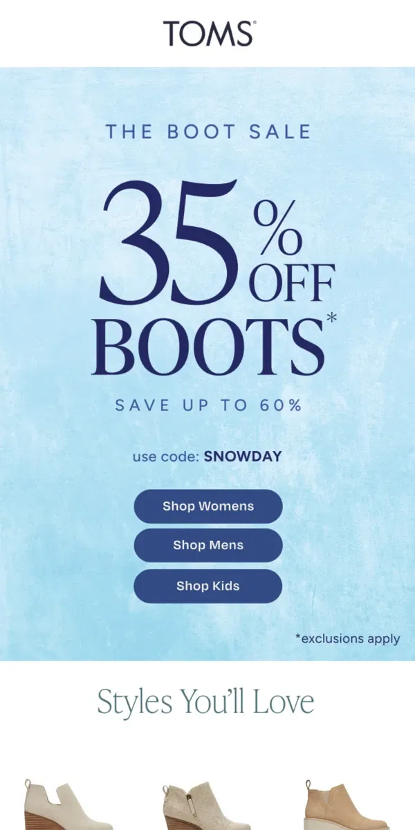 Email from TOMS. 🚨Just Dropped!🚨 35% Off Boots