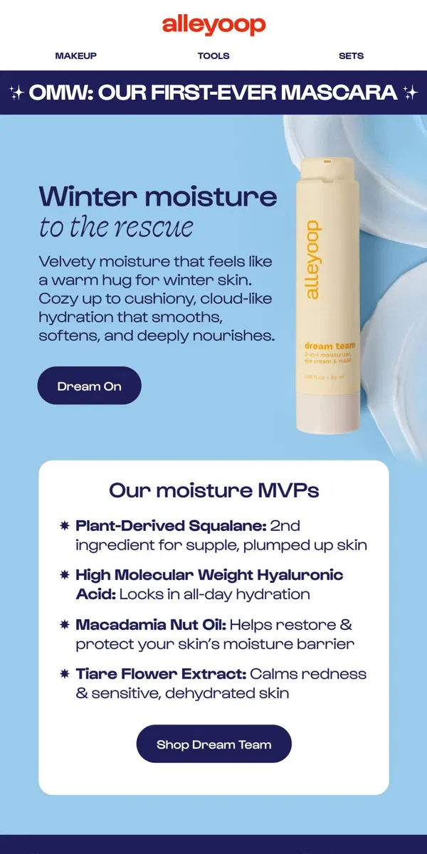 Email from Alleyoop. Cozy moisture for winter skin