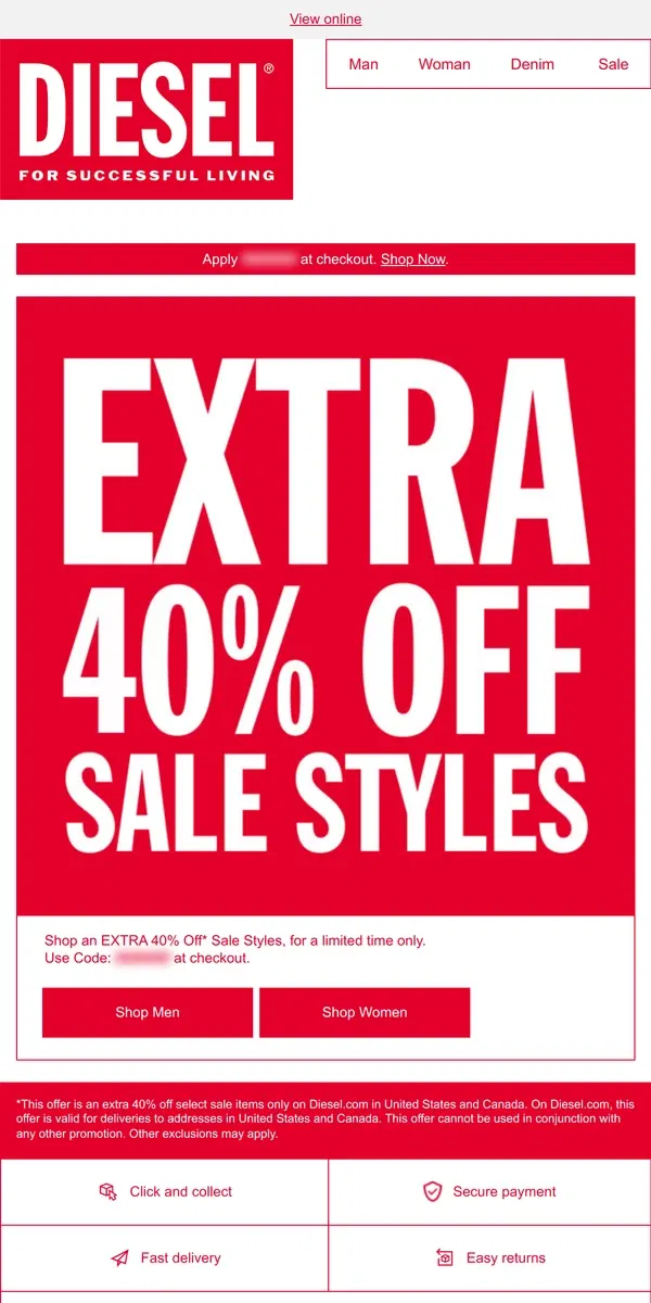 Email from Diesel. Get Extra 40% Off Sale Now