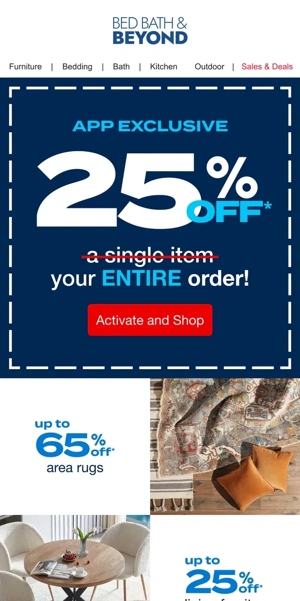 Email from Bed Bath & Beyond. ENDS TONIGHT: 25% off App-only Coupon 🚨