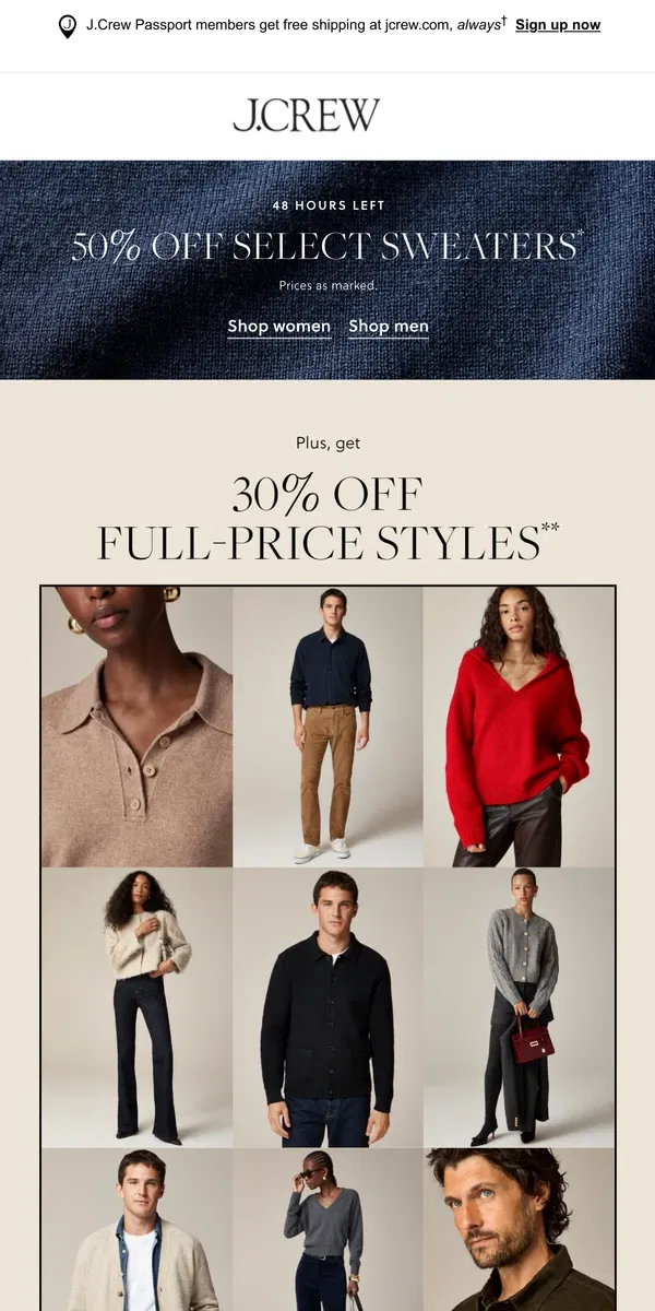 Email from J.Crew. Your cue to checkout: 30% off ends tomorrow