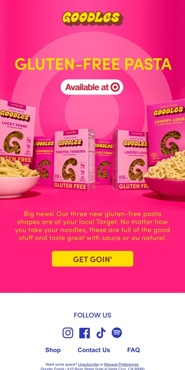 Email from Goodles. Gluten-free pasta now at Target!