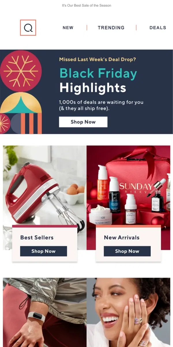 Email from QVC. ICYMI: 1,000s of Deals Ship Free