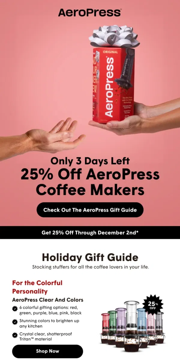 Email from AeroPress. Shop Our Gift Guide: Up To 25% Off 💥