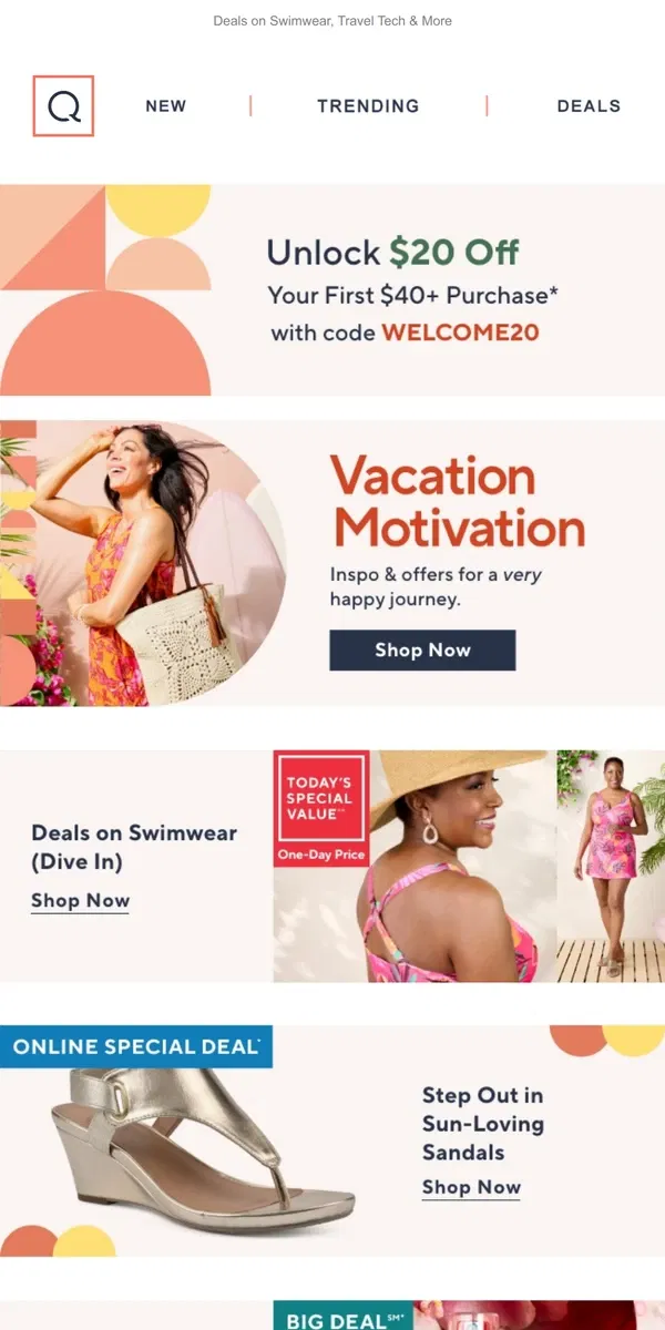 Email from QVC. To Do: Save on Vacay Faves