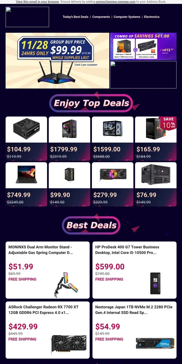 Email from Newegg. 💪 $165.99! AMD Ryzen 7 5700X 🔥