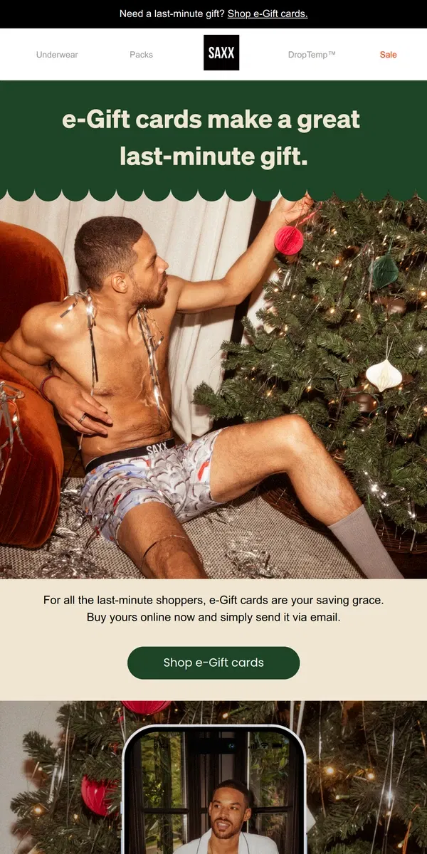 Email from SAXX Underwear. Last chance to deck the balls