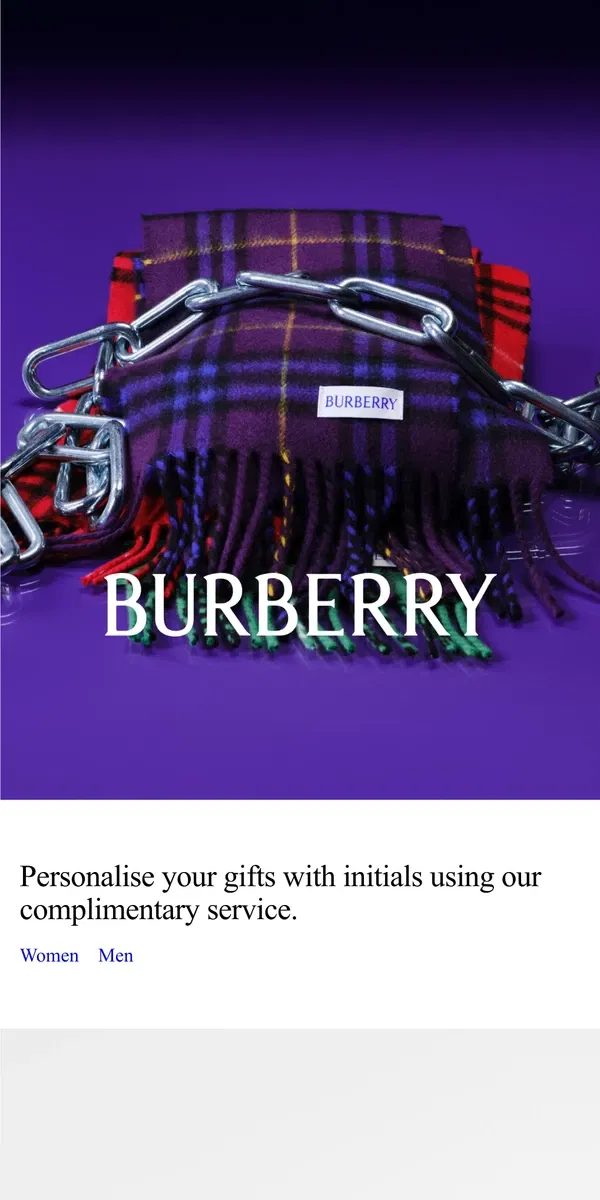 Email from Burberry. Personalised gifts