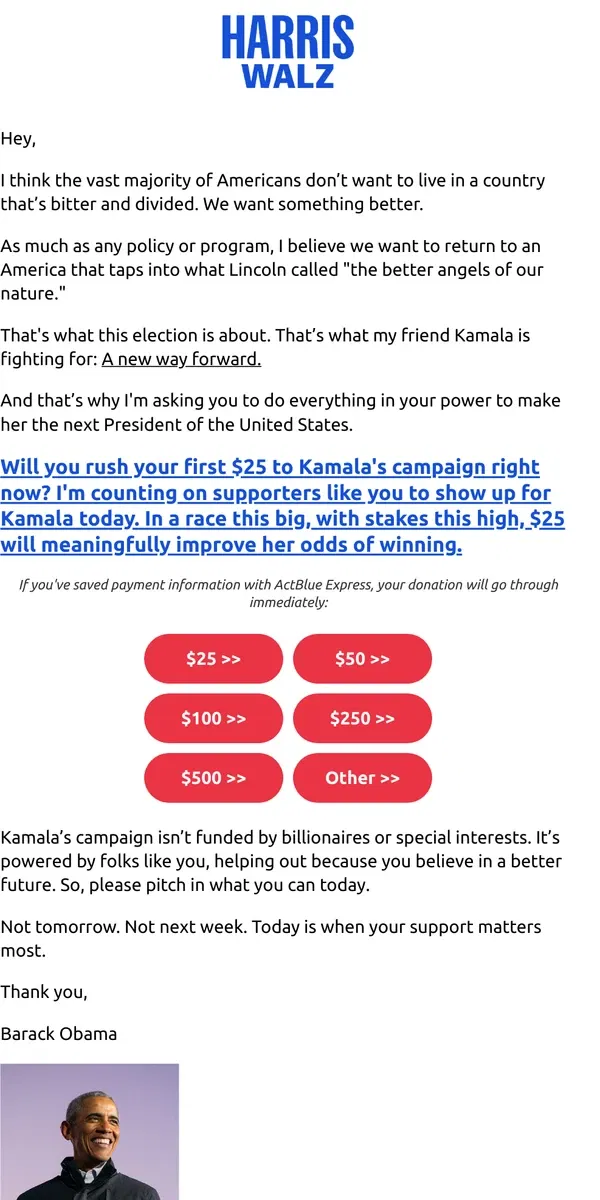 Email from Kamala Harris. Not tomorrow. Not next week. Today is when your support matters most.