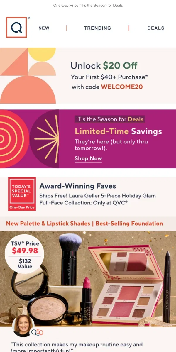 Email from QVC. Take $20 Off + One-Day Price