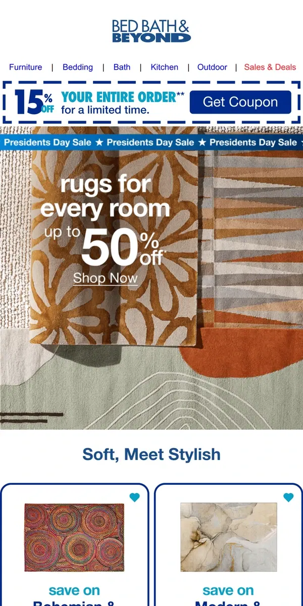 Email from Bed Bath & Beyond. Up to 50% off Rugs for Your Whole Home