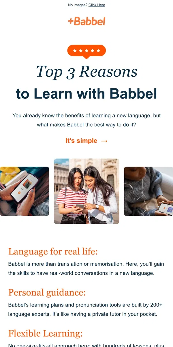 Email from Babbel. Top 3️⃣ Reasons to learn Spanish with Babbel